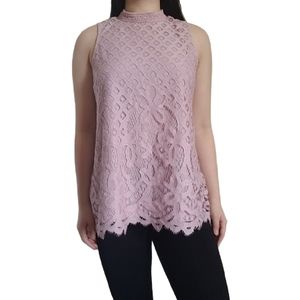 Blush Lace Front Mockneck Blouse